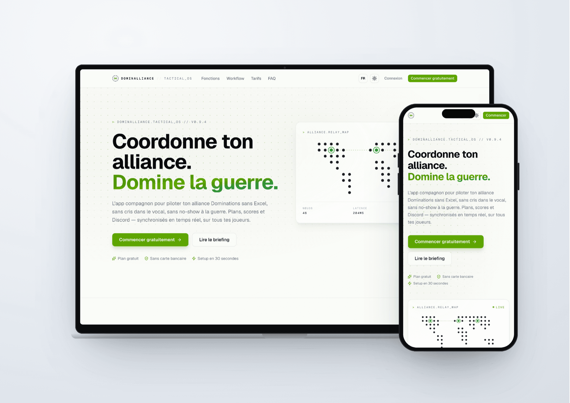 Page d’accueil de DominAlliance sur ordinateur portable et mobile